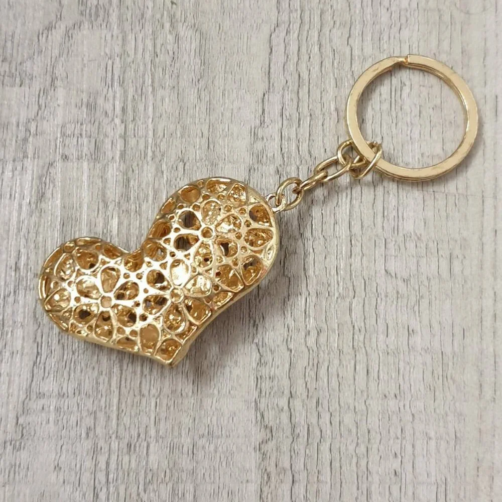 Camellia Flower Red Heart Key Chain Key Ring Handbag Purse Pendant Accessory